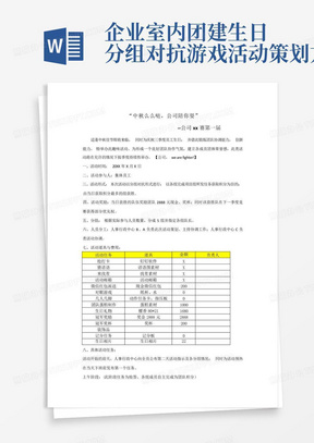 企业室内团建生日分组对抗游戏活动策划方案