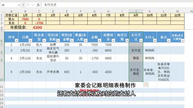 个人支出明细表模板_excel家委会记账明细表格模板_excel家委会记账公式设置